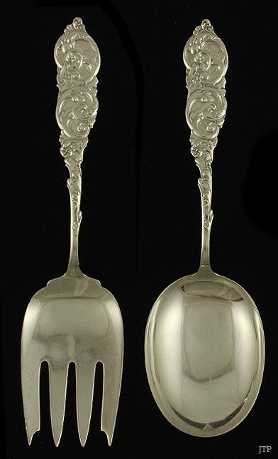 2pc Vintage Amston Gladstone Sterling Silver Salad Spoon Fork Serving Set