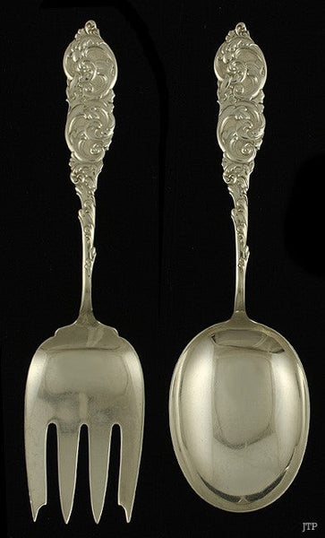 2pc Vintage Amston Gladstone Sterling Silver Salad Spoon Fork Serving Set