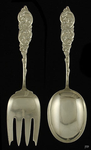 2pc Vintage Amston Gladstone Sterling Silver Salad Spoon Fork Serving Set