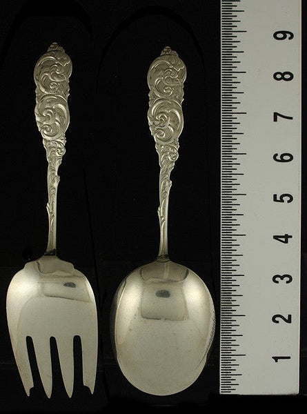 2pc Vintage Amston Gladstone Sterling Silver Salad Spoon Fork Serving Set