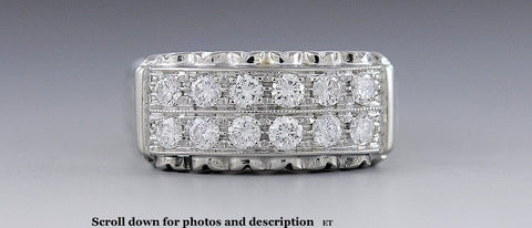 Modern Beautiful 18k White Gold & Two-Row Diamond Ring ~.60ct tdw