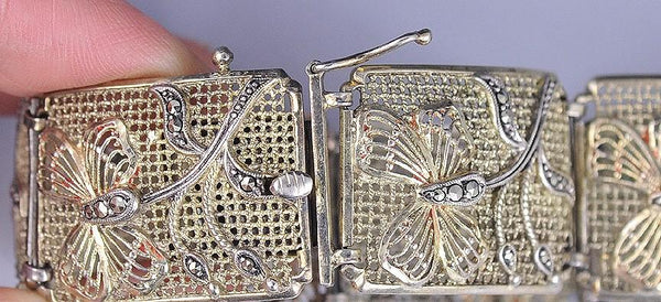 Chic 1950s/60s Sterling Silver Bracelet and Clip Earrings w/ Marcasite