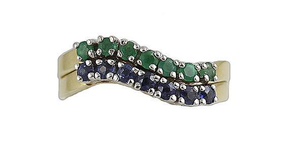 Quality Modern 14k Gold Sapphire & Emerald Swirl Stackable Rings Size 6.5