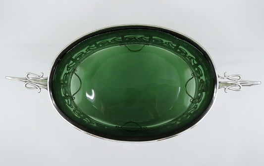 Stunning 1902 English Sterling Silver Green Glass Art Nouveau Centerpiece Bowl