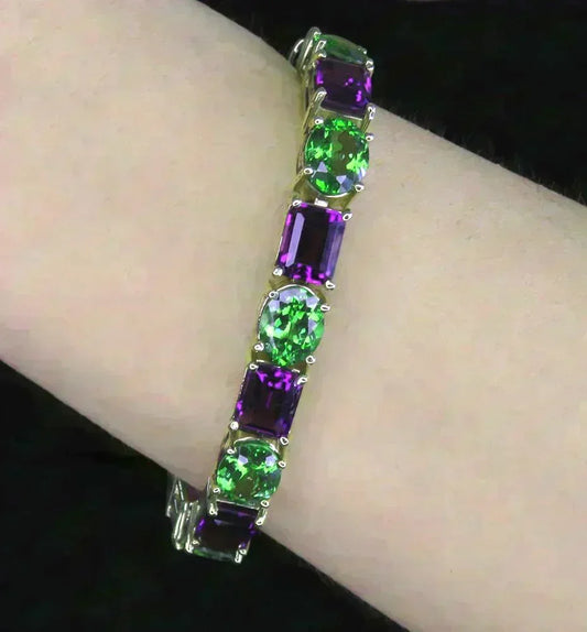 Designer A Sarosi 14K Yellow Gold 22Ct Amethyst 23Ct Peridot Gemstone Bracelet