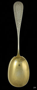 Antique 1850s American Coin Silver Gold Wash Bright Cut Berry Serving Spoon