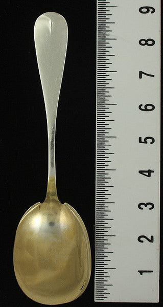Antique 1850s American Coin Silver Gold Wash Bright Cut Berry Serving Spoon
