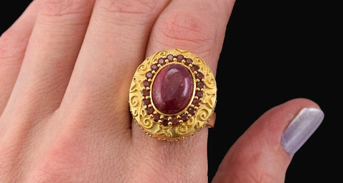 Stunning Sterling Silver Ring w/ Ruby and Red Citrine Stones Sz 8 1/4