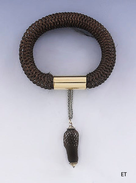 C1840s-1850s Victorian Memorial Hair Weave & 10k Gold Bracelet