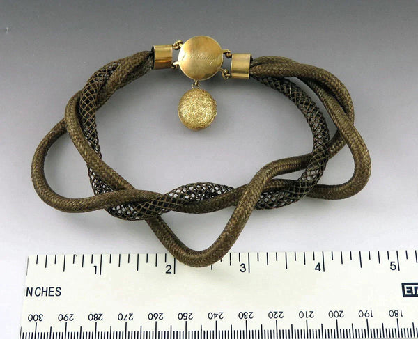 Finest Antique c1840 Victorian Mourning Memorial Hair 14K Gold Locket Bracelet