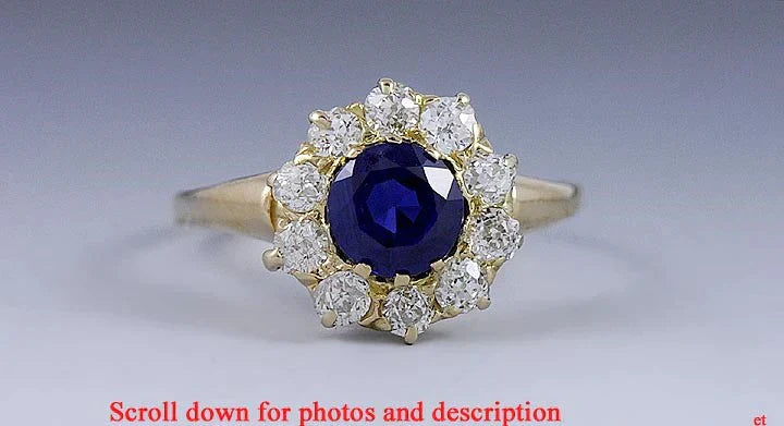 Stunning c1900 14k Yellow Gold Sapphire and Diamond Ring Size 5.5