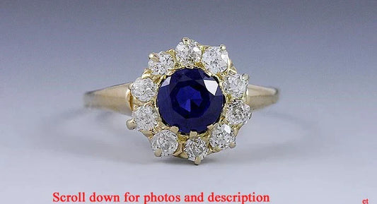 Stunning c1900 14k Yellow Gold Sapphire and Diamond Ring Size 5.5