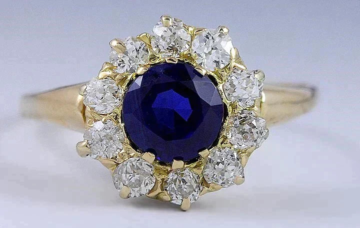 Stunning c1900 14k Yellow Gold Sapphire and Diamond Ring Size 5.5