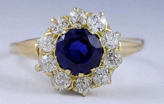 Stunning c1900 14k Yellow Gold Sapphire and Diamond Ring Size 5.5