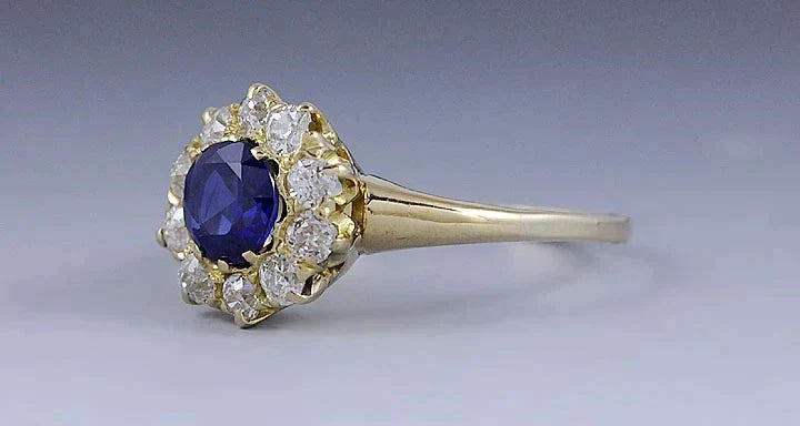 Stunning c1900 14k Yellow Gold Sapphire and Diamond Ring Size 5.5