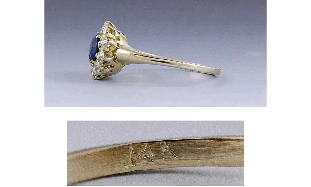 Stunning c1900 14k Yellow Gold Sapphire and Diamond Ring Size 5.5
