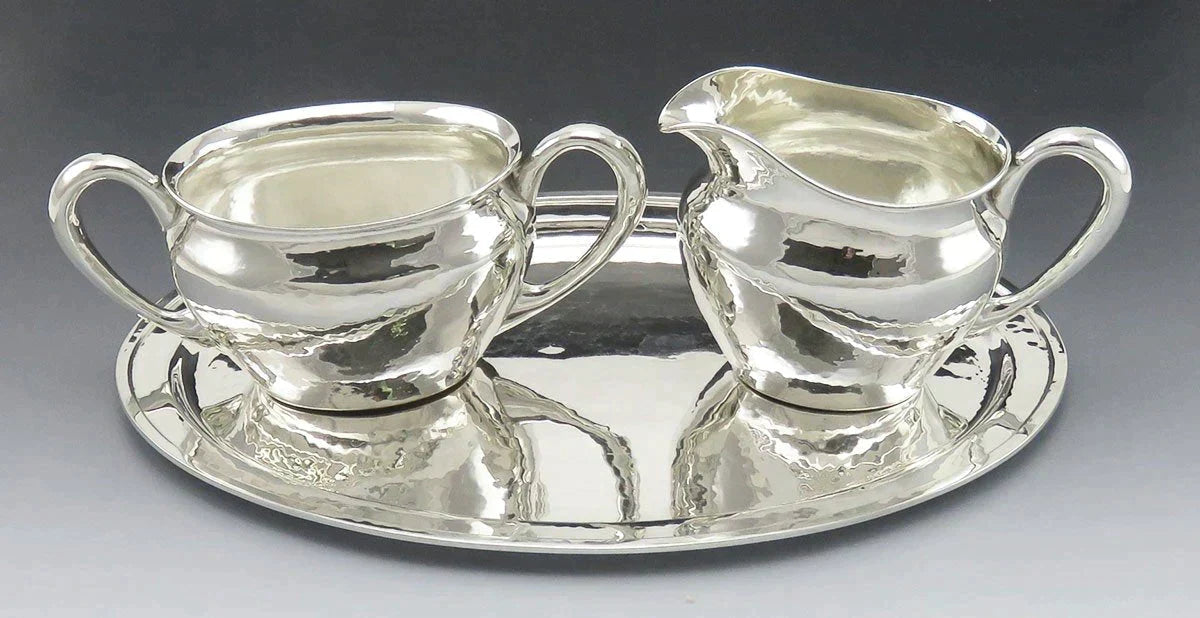 Vintage Arts & Crafts Hand Hammered Sterling Silver Lebolt Sugar Creamer Tray