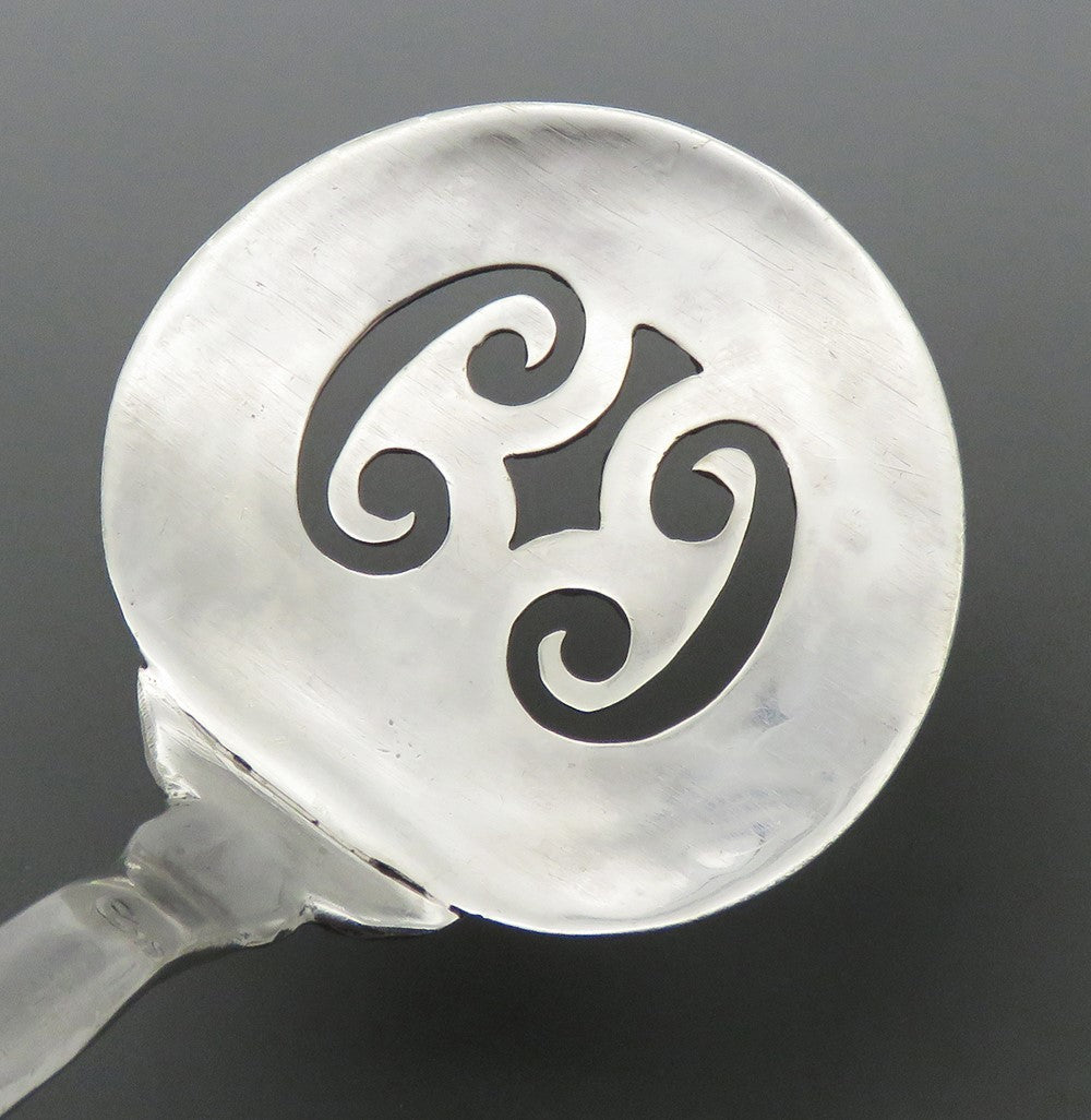 Small Sterling Silver Pierced Server Hammered w/ Wooden Handle 4 3/4 in