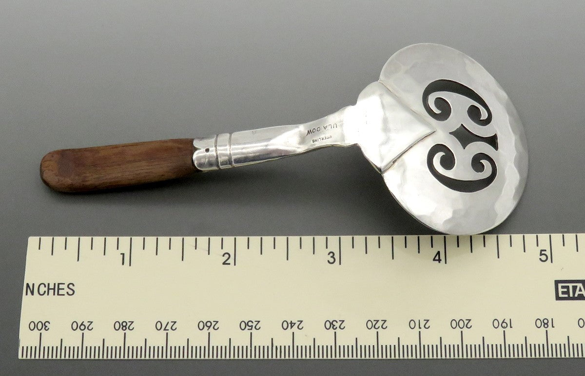 Small Sterling Silver Pierced Server Hammered w/ Wooden Handle 4 3/4 in