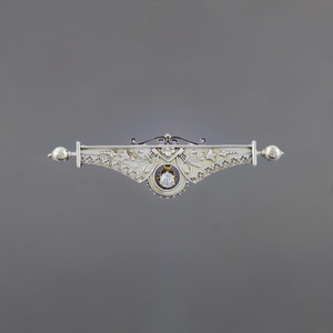 Stunning Victorian Etruscan Revival 14k Gold & Diamond Bar Pin / Brooch