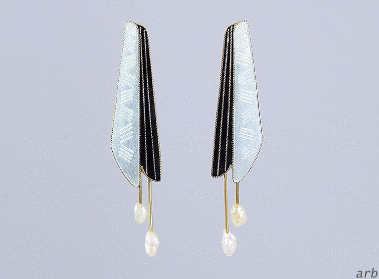 Retro 24k Vermeil Sterling Silver Shashi Handmade Pearl Enamel Drop Earrings