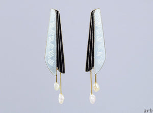 Retro 24k Vermeil Sterling Silver Shashi Handmade Pearl Enamel Drop Earrings