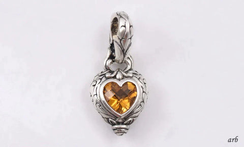 Delightful Modern Sterling Silver and Yellow Citrine Heart Pendant Enhancer