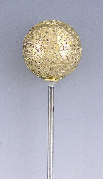 Victorian 14K Yellow Gold Hat Pin Etruscan Revival Gold Wire Designs