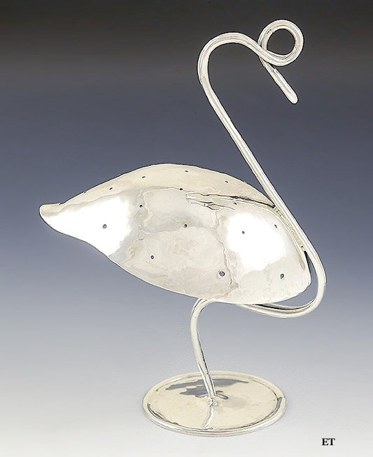 1940s Folk Art Hattie Gorney Sterling Silver Flamingo Toothpick Holder Figurine