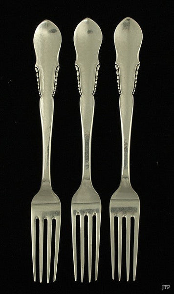 3 Antique 1927 Heavy Danish Silver Dinner Forks 8"