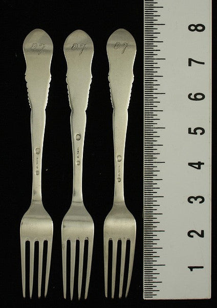 3 Antique 1927 Heavy Danish Silver Dinner Forks 8"