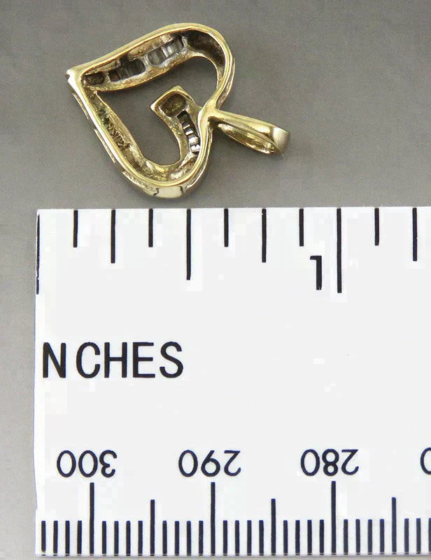 Lovely 10K Yellow Gold & Marquise Diamond Openwork Heart Necklace Pendant