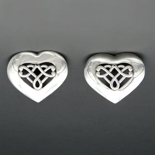 Vintage Sterling Silver Openwork Braided Woven Center Love Heart Clip Earrings