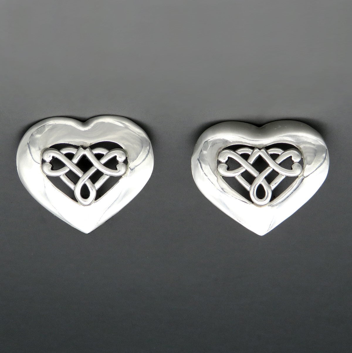 Vintage Sterling Silver Openwork Braided Woven Center Love Heart Clip Earrings