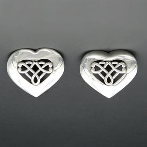 Vintage Sterling Silver Openwork Braided Woven Center Love Heart Clip Earrings