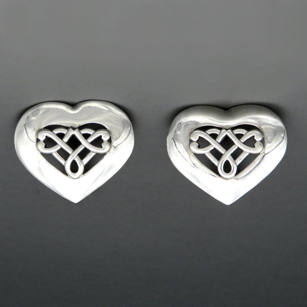 Vintage Sterling Silver Openwork Braided Woven Center Love Heart Clip Earrings