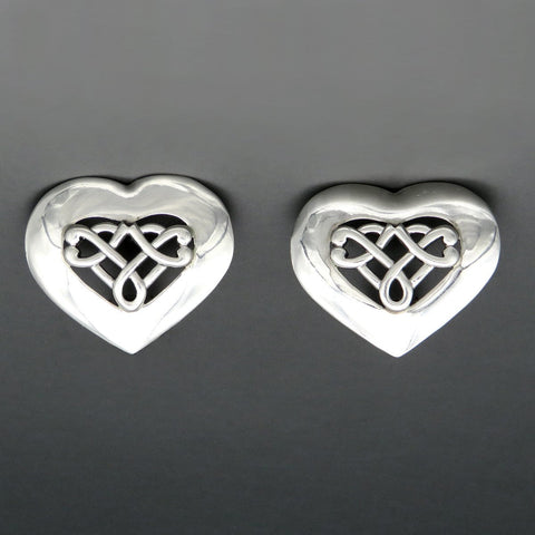 Vintage Sterling Silver Openwork Braided Woven Center Love Heart Clip Earrings