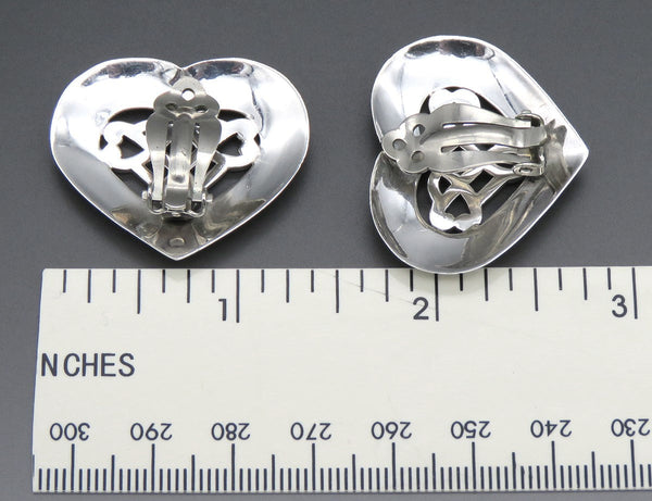 Vintage Sterling Silver Openwork Braided Woven Center Love Heart Clip Earrings