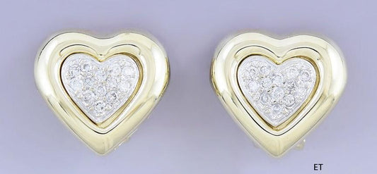Dazzling Pair 14k Gold & Diamond Heart Shaped Clipback Earrings