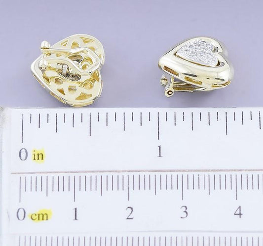 Dazzling Pair 14k Gold & Diamond Heart Shaped Clipback Earrings
