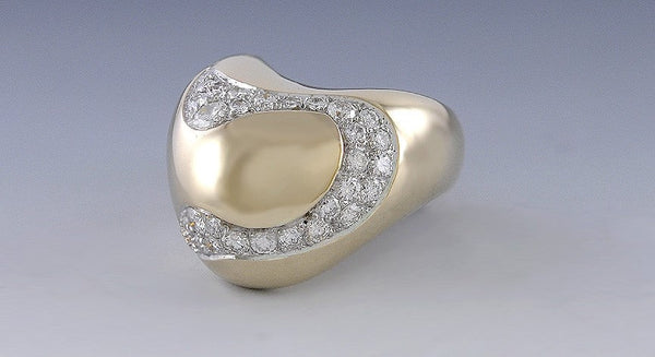 Stunning 14K Yellow Gold 1.25-1.50CT Diamond Freeform Cocktail Ring Size 6.75