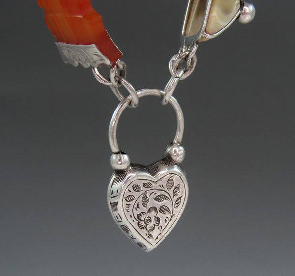 c1860s Victorian Scottish Sterling Silver Striated Agate Carnelian Bracelet