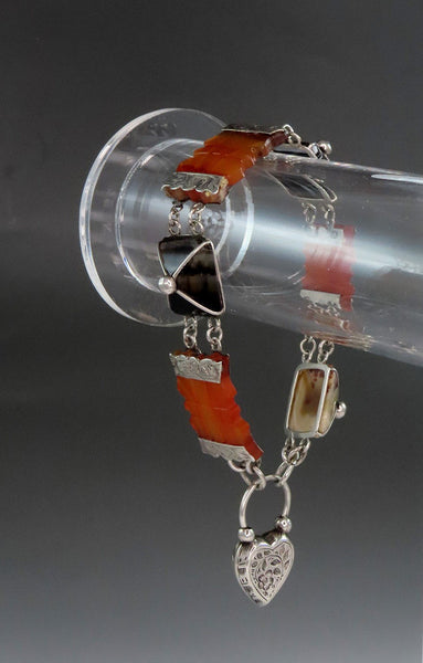 c1860s Victorian Scottish Sterling Silver Striated Agate Carnelian Bracelet