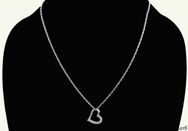 Lovely 10k White Gold Sterling Silver and Diamond Necklace w/ Open Heart Pendant