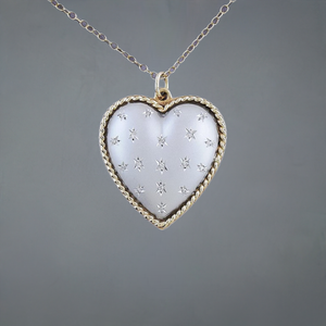 Dazzling 14k White and Yellow Gold & Diamond Heart Necklace Pendant w/ Chain