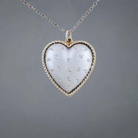 Dazzling 14k White and Yellow Gold & Diamond Heart Necklace Pendant w/ Chain