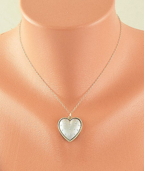 Dazzling 14k White and Yellow Gold & Diamond Heart Necklace Pendant w/ Chain