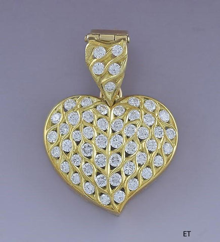 Stunning 18k Gold & Diamond Leaf Filigree Heart Shaped Pendant