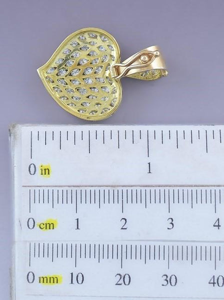 Stunning 18k Gold & Diamond Leaf Filigree Heart Shaped Pendant