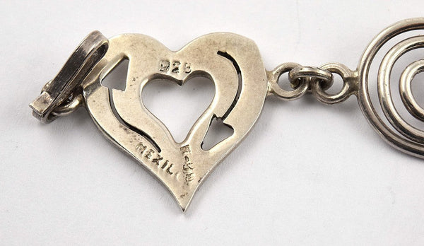 Charming Vintage Sterling Silver Mexican Bracelet w/ Hearts and Spirals